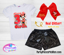 Load image into Gallery viewer, Minnie Mouse RED Birthday Sequin Short Outfit