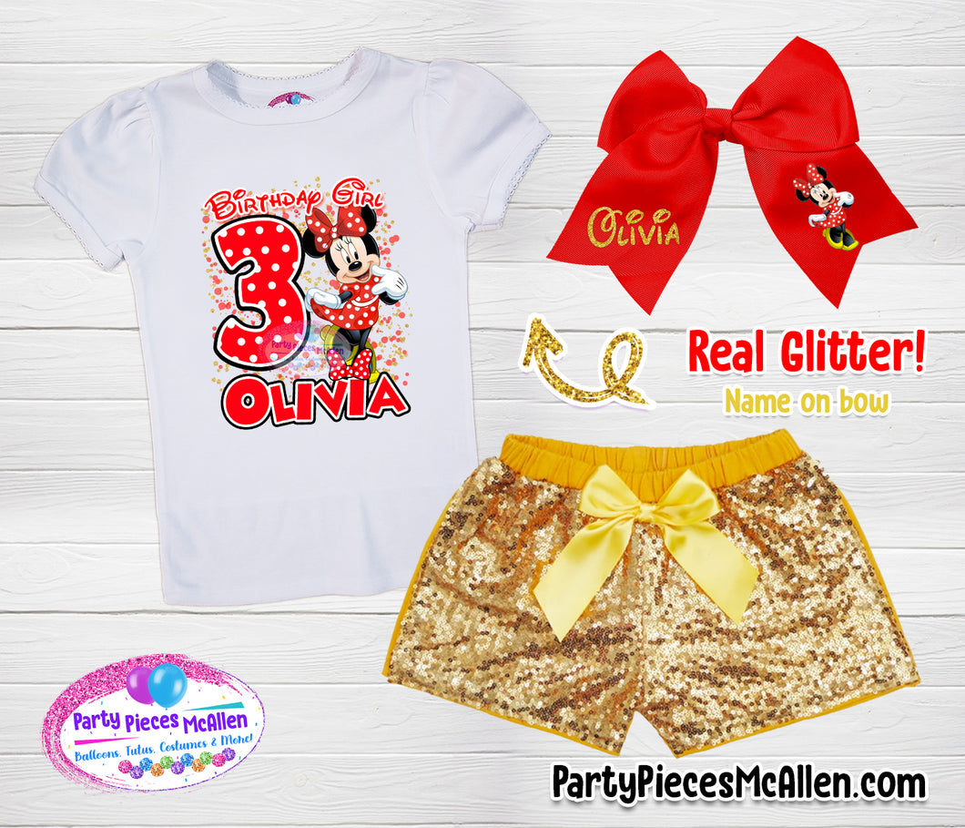 Minnie Mouse RED Birthday Sequin Short Outfit