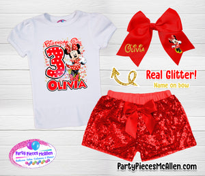 Minnie Mouse RED Birthday Sequin Short Outfit