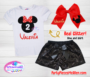 Red Minnie Mouse Sequin Short Set