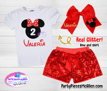 Load image into Gallery viewer, Red Minnie Mouse Sequin Short Set