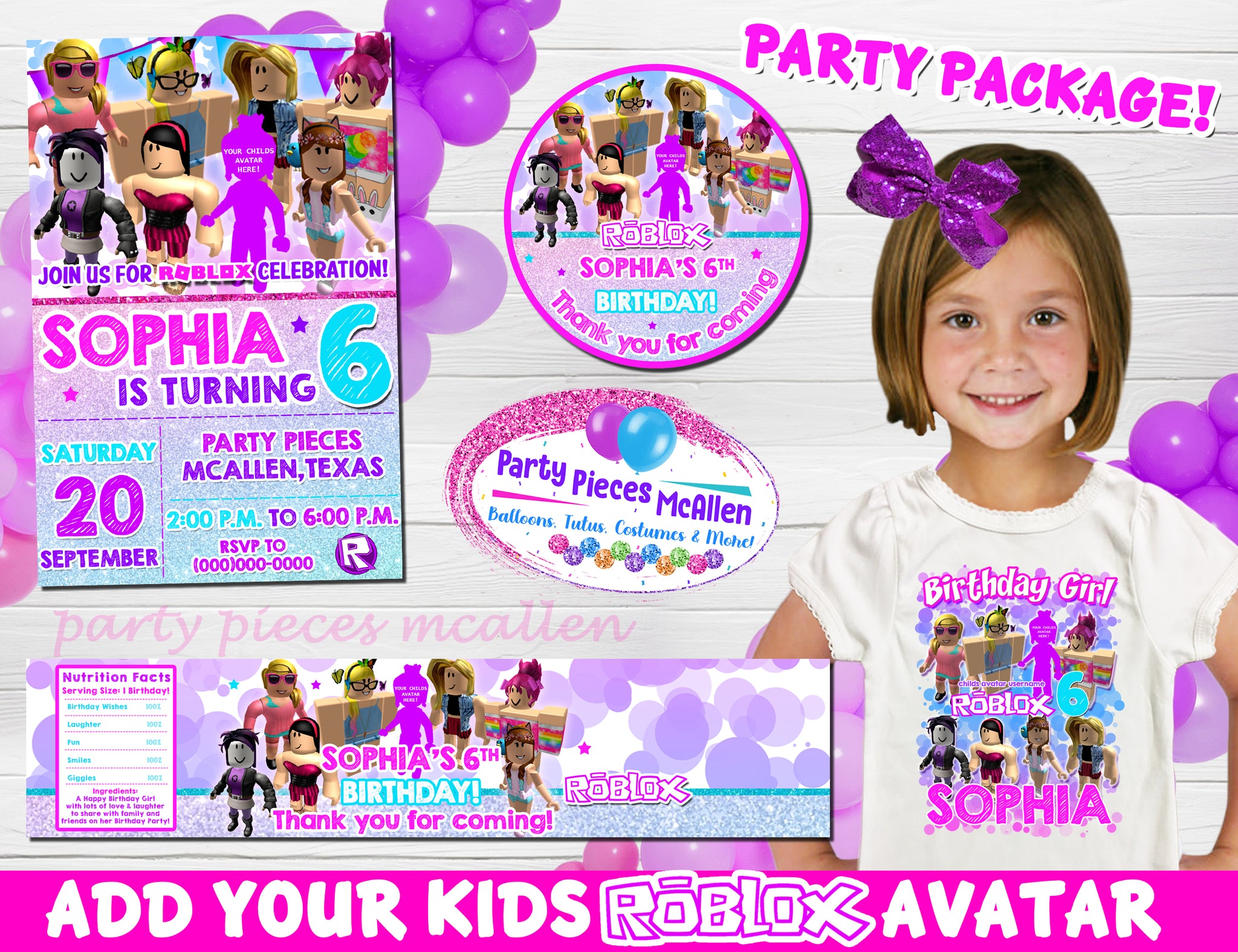 Roblox Girl Party Package with Custom Avatar – Party Pieces McAllen