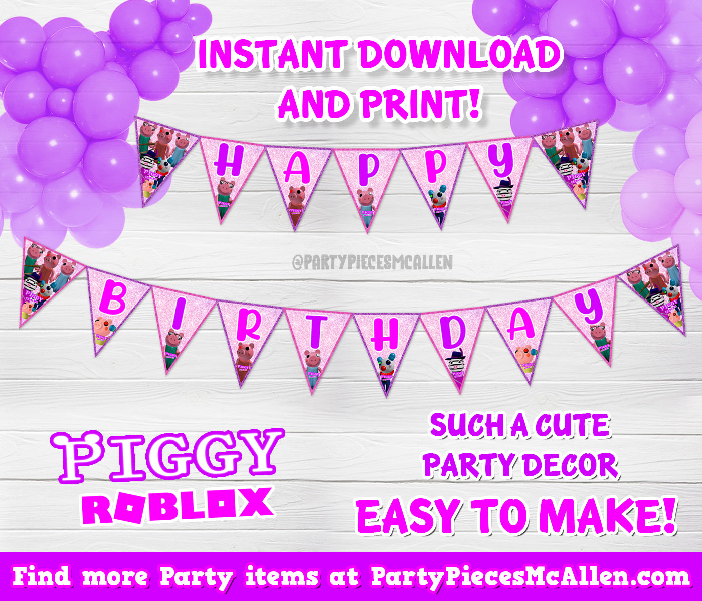 Girl Piggy Roblox Birthday Banner Digital File