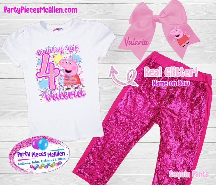 Peppa Birthday Sequin Pants Outfit