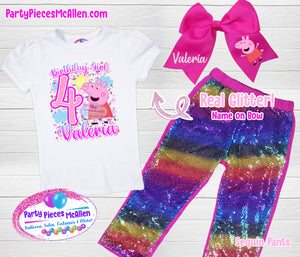 Peppa Birthday Sequin Pants Outfit