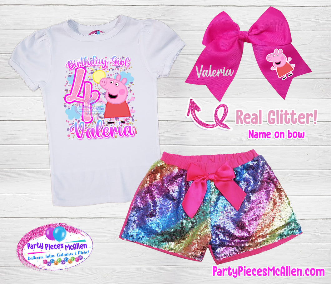 Peppa Pig Inspired Sequin Shorts Outfit