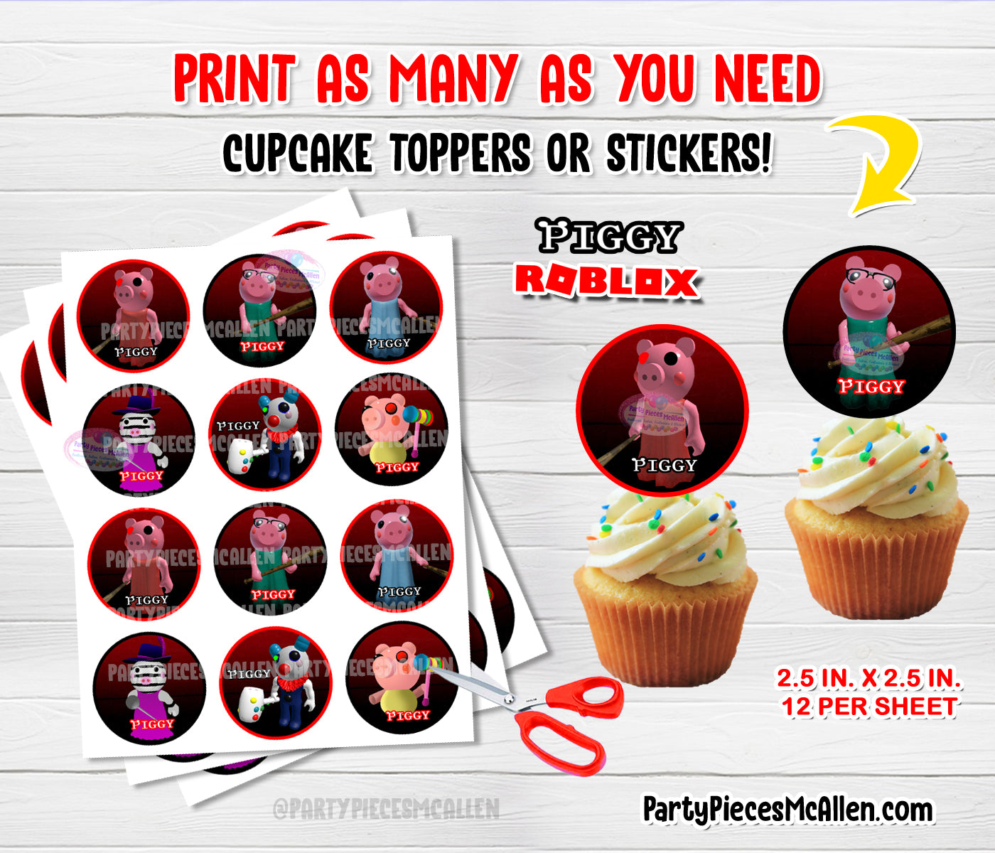 Piggy Roblox Cupcake Toppers Digital File