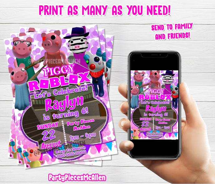 Piggy Roblox Pink Digital Invitation