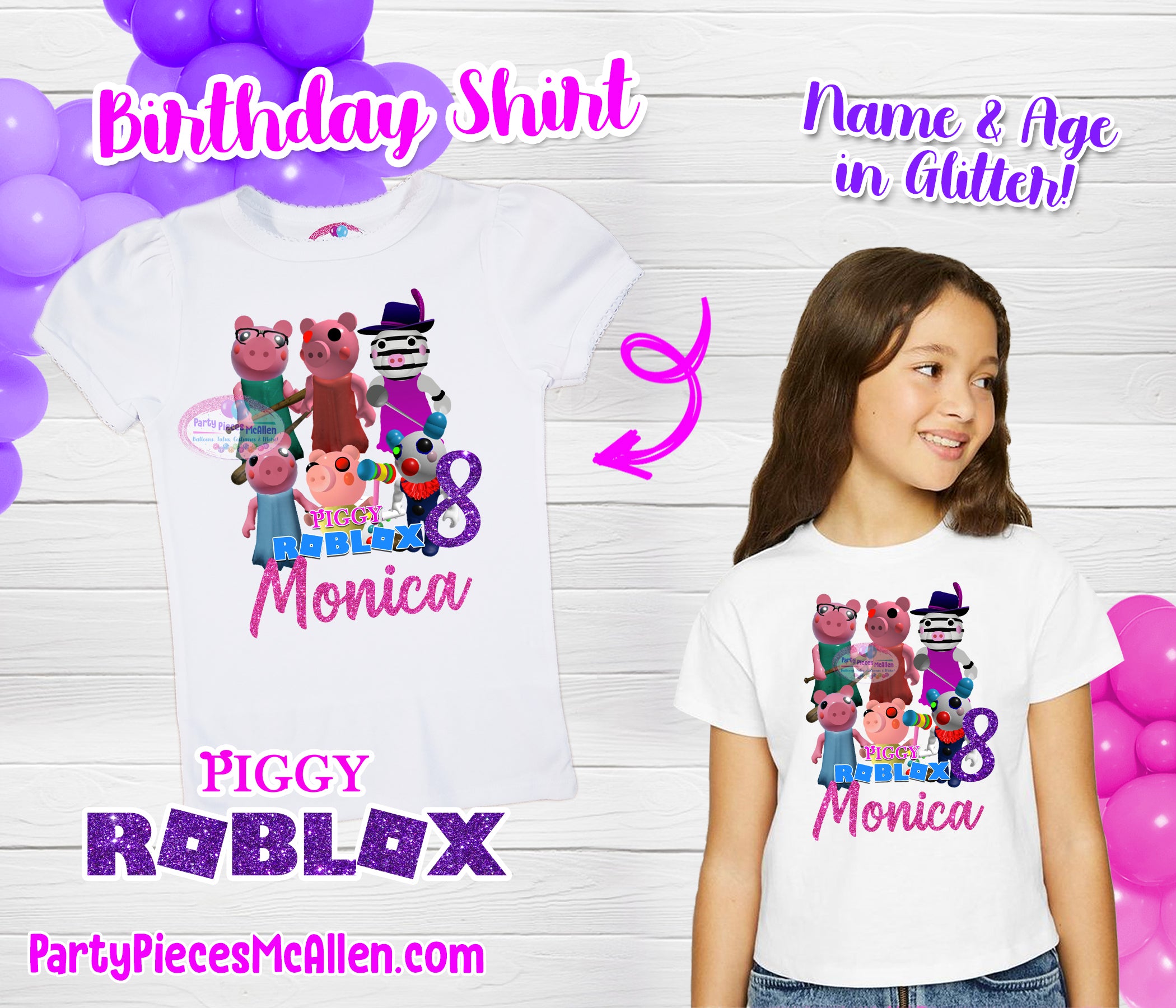 Piggy Roblox Girl Birthday Shirt with Glitter