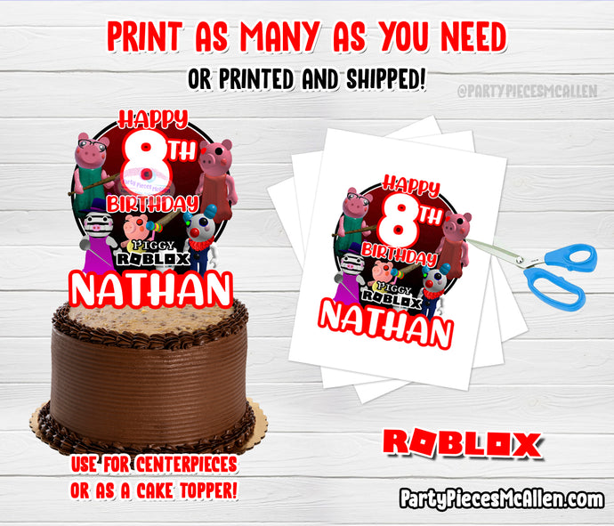 Red and Black Piggy Roblox Cake Topper