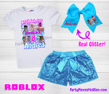Load image into Gallery viewer, Roblox Inspired Birthday Sequin Short Outfit