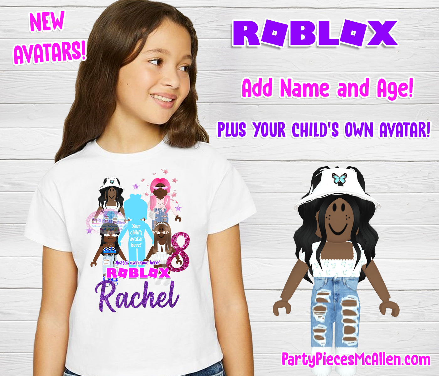 Roblox Birthday Shirt with Glitter, Dark Skin Avatars – Party