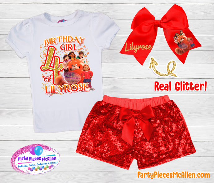 Turning Red Birthday Sequin Short Outfit