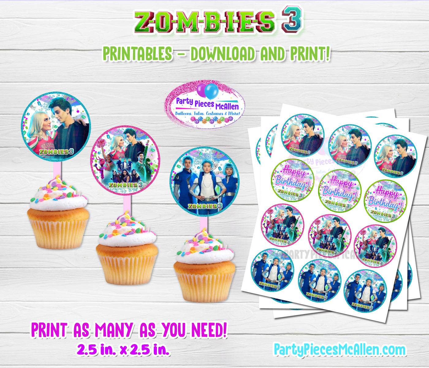 Zombies 3 Cupcake Toppers Digital File