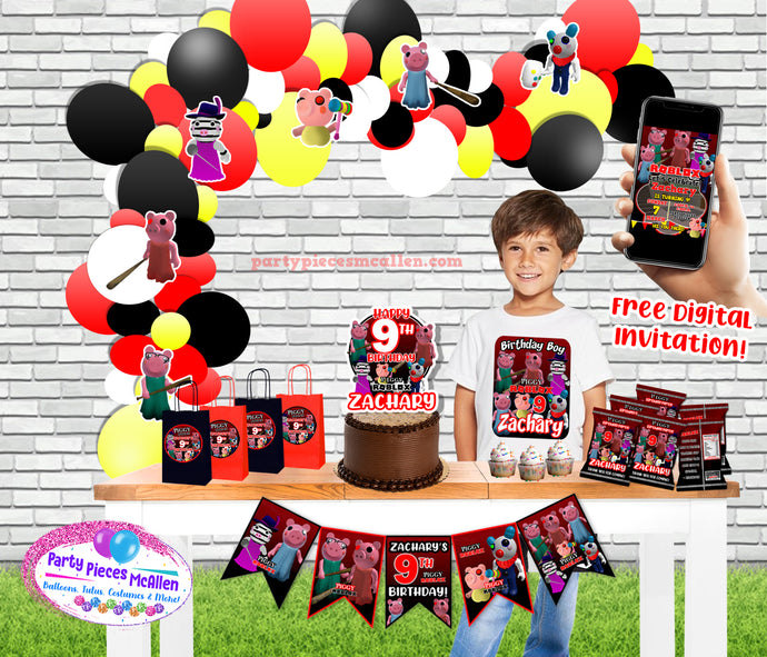 Roblox Boy Piggy Garland Deluxe Party Pack with customized avatar