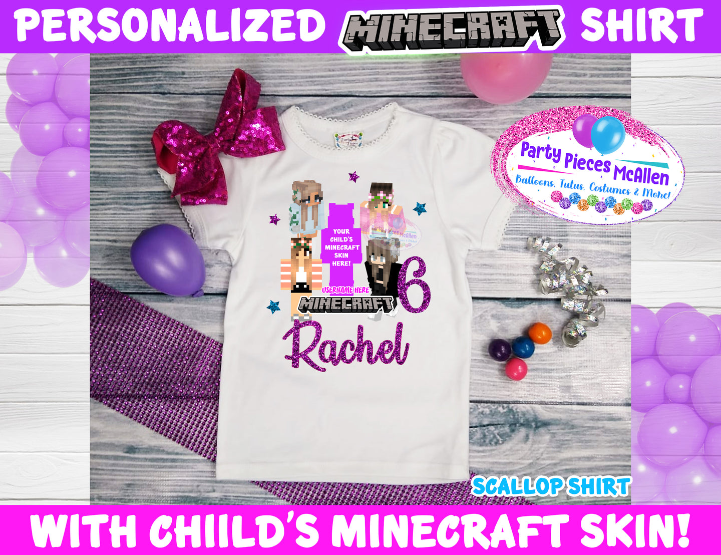 Girls Minecraft Birthday Shirt with Glitter