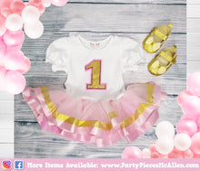 Load image into Gallery viewer, Pink and Gold Tutu Dress with age