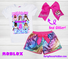 Load image into Gallery viewer, Girls Roblox Inspired Birthday Shorts Outfit