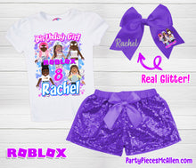 Load image into Gallery viewer, Girls Roblox Inspired Birthday Shorts Outfit