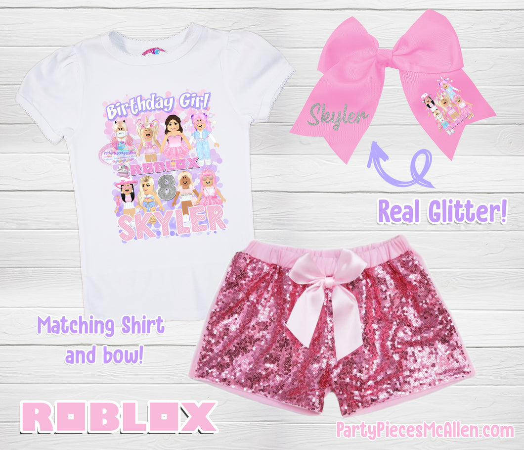 Girls Roblox Inspired Birthday Shorts Outfit, Pink Shorts