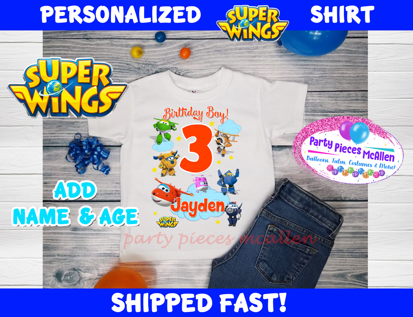Super Wings Customized Birthday Shirt Front and back